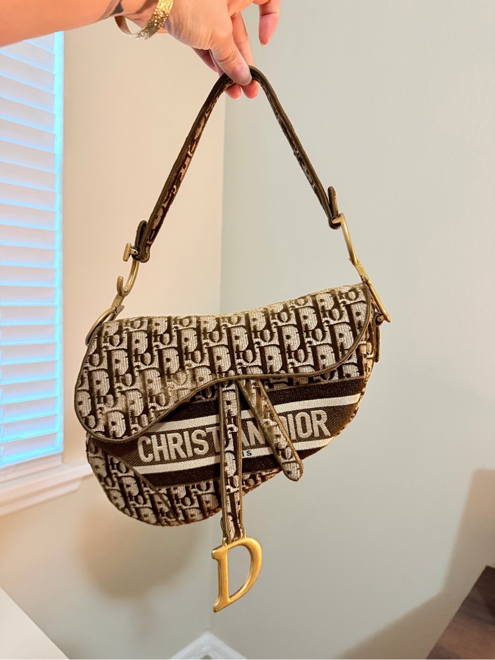 Dior Brown Logo Canvas Saddle Bag with Gold Hardware